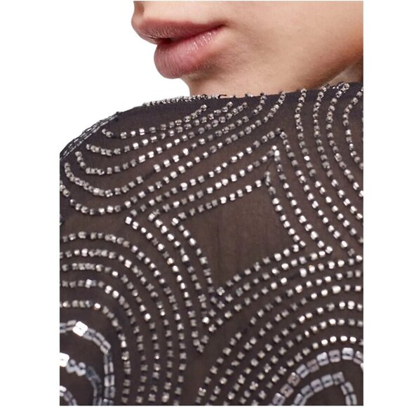 Kooples Black Rhinestone Embellished Mini Dress Wide Sleeve US Size 2 - Picture 6 of 14